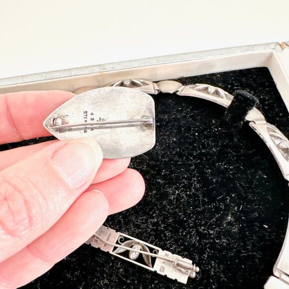 ANTIQUE GEORG JENSEN INC STERLING SILVER NECKLACE BRACELET BROOCH BOXED SET - Picture 7 of 15